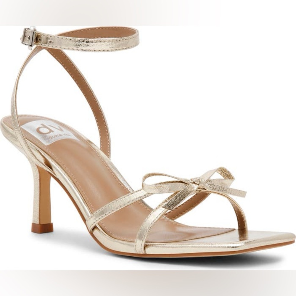 DV by Dolce Vita Metallic Gold Strappy Bow Heel Sandal